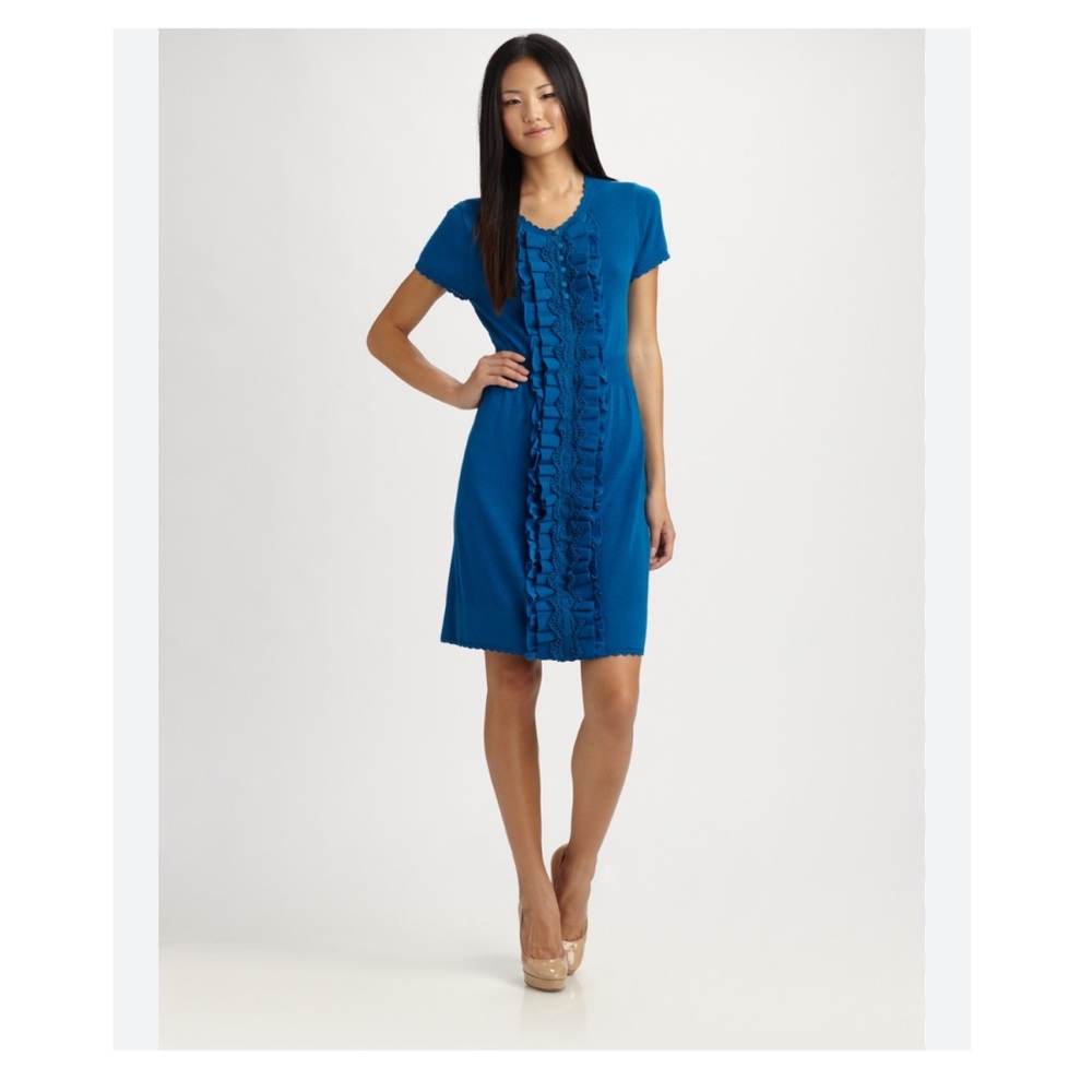 Nanette Lepore Blue Knit Ruffle Crochet Dress S